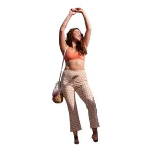 Aerie Womens Sand Tan Pink High Waist Cropped Kick Flare Pants Medium